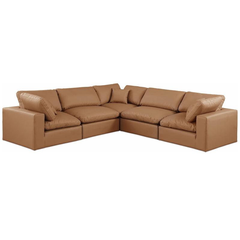 Meridian Comfy Cognac Vegan Leather Modular Sectional IMAGE 1