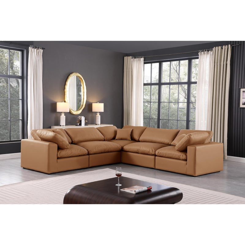 Meridian Comfy Cognac Vegan Leather Modular Sectional IMAGE 2