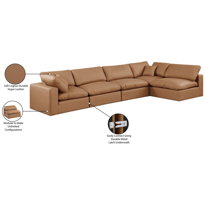 Meridian Comfy Cognac Vegan Leather Modular Sectional IMAGE 16