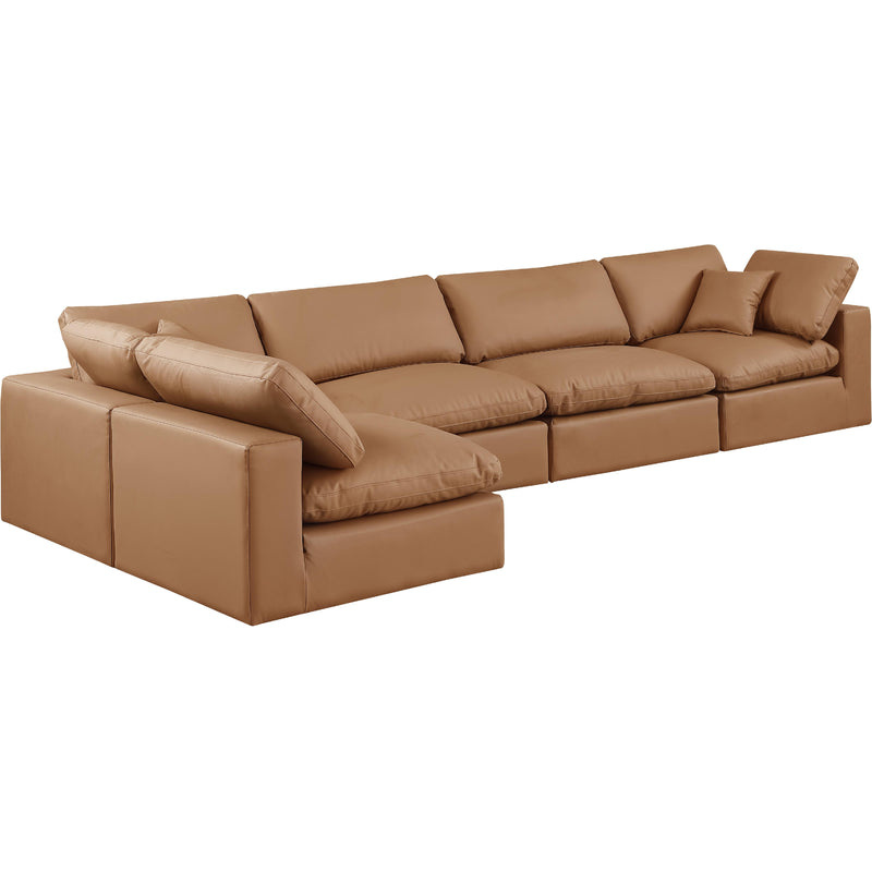 Meridian Comfy Cognac Vegan Leather Modular Sectional IMAGE 2