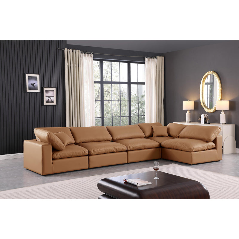 Meridian Comfy Cognac Vegan Leather Modular Sectional IMAGE 3