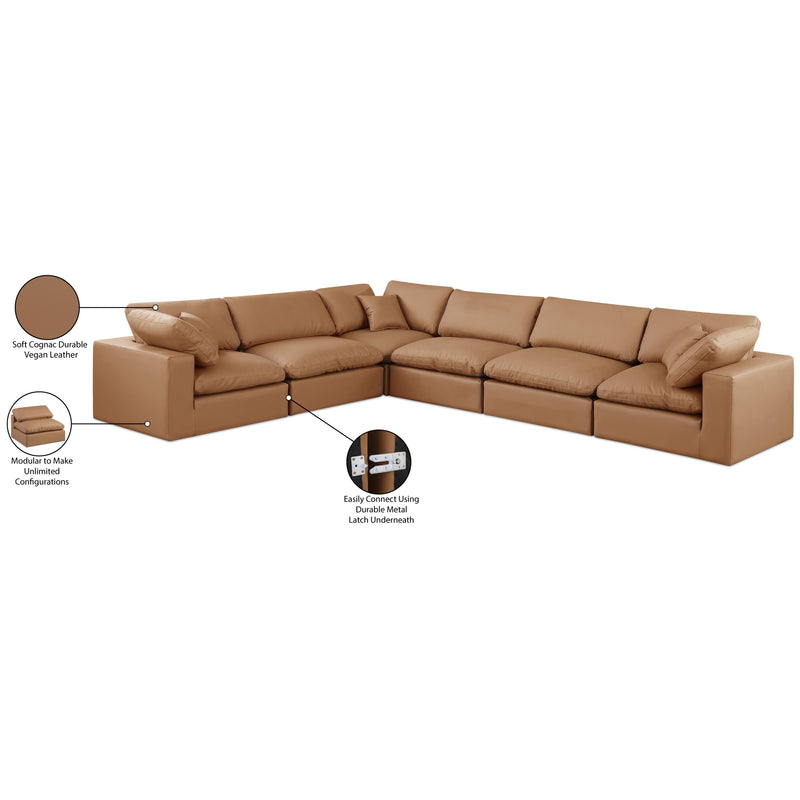 Meridian Comfy Cognac Vegan Leather Modular Sectional IMAGE 11