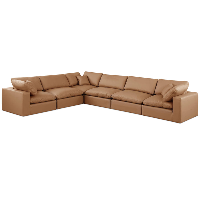 Meridian Comfy Cognac Vegan Leather Modular Sectional IMAGE 1