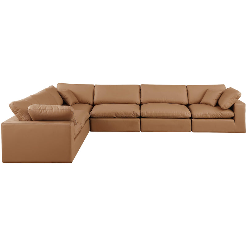 Meridian Comfy Cognac Vegan Leather Modular Sectional IMAGE 4