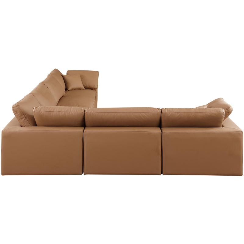 Meridian Comfy Cognac Vegan Leather Modular Sectional IMAGE 5