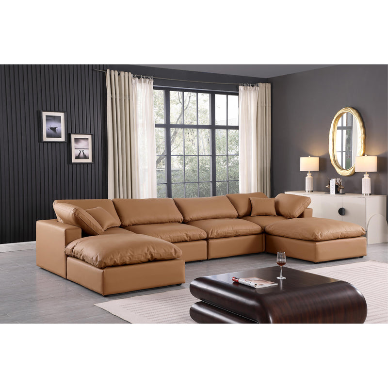 Meridian Comfy Cognac Vegan Leather Modular Sectional IMAGE 2