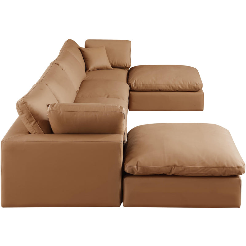 Meridian Comfy Cognac Vegan Leather Modular Sectional IMAGE 5