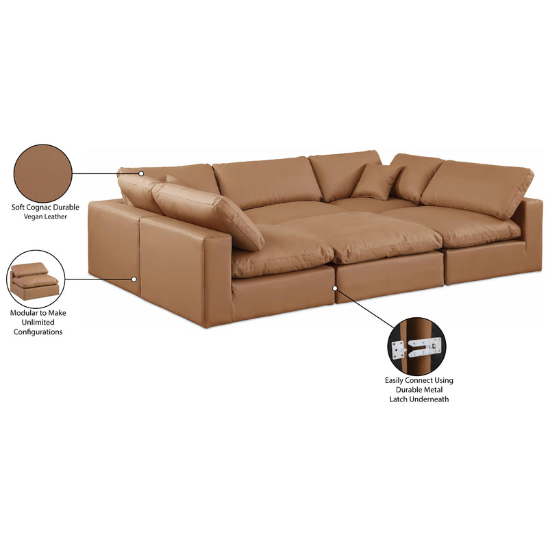 Meridian Comfy Cognac Vegan Leather Modular Sectional IMAGE 11