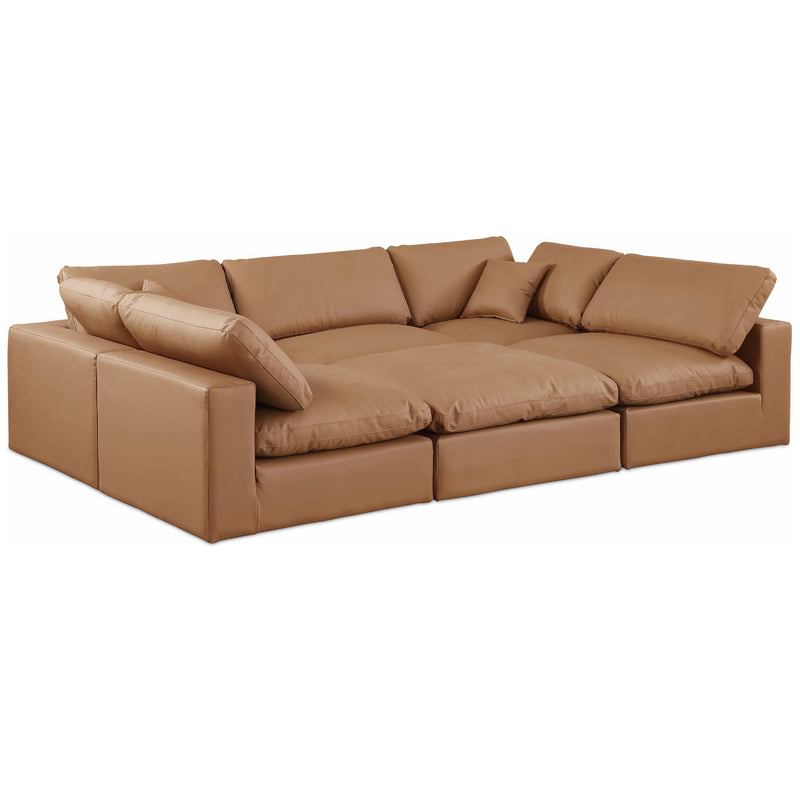 Meridian Comfy Cognac Vegan Leather Modular Sectional IMAGE 1