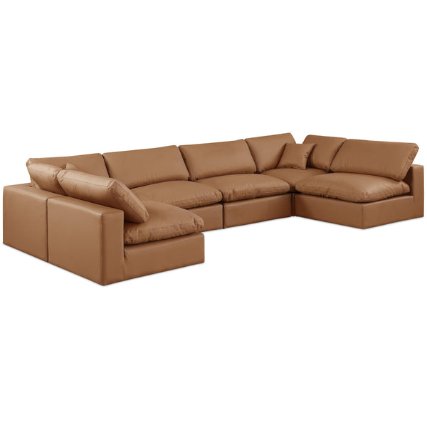 Meridian Comfy Cognac Vegan Leather Modular Sectional IMAGE 1