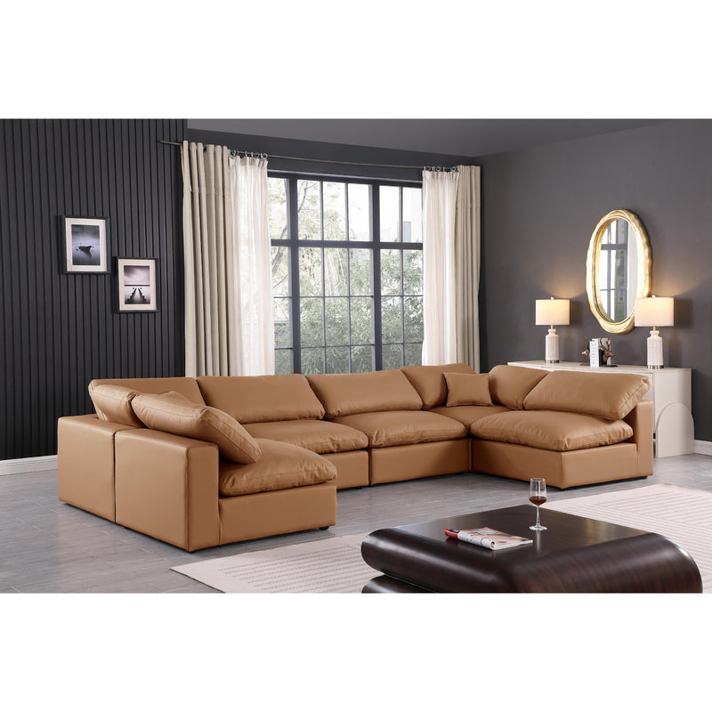 Meridian Comfy Cognac Vegan Leather Modular Sectional IMAGE 2