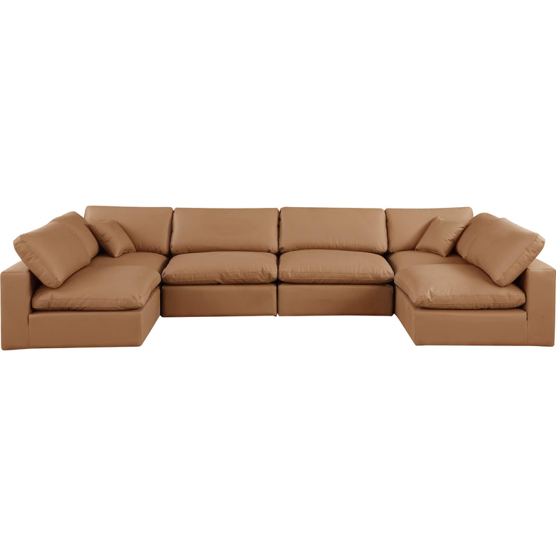 Meridian Comfy Cognac Vegan Leather Modular Sectional IMAGE 4