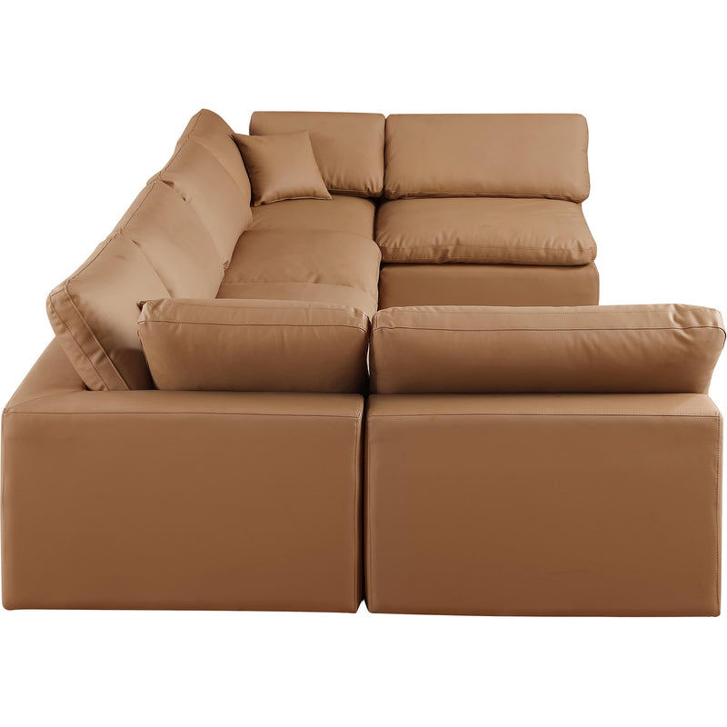 Meridian Comfy Cognac Vegan Leather Modular Sectional IMAGE 5