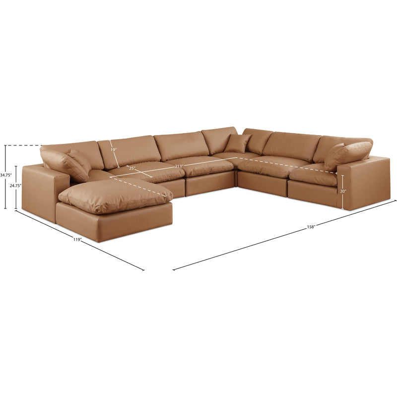 Meridian Comfy Cognac Vegan Leather Modular Sectional IMAGE 10