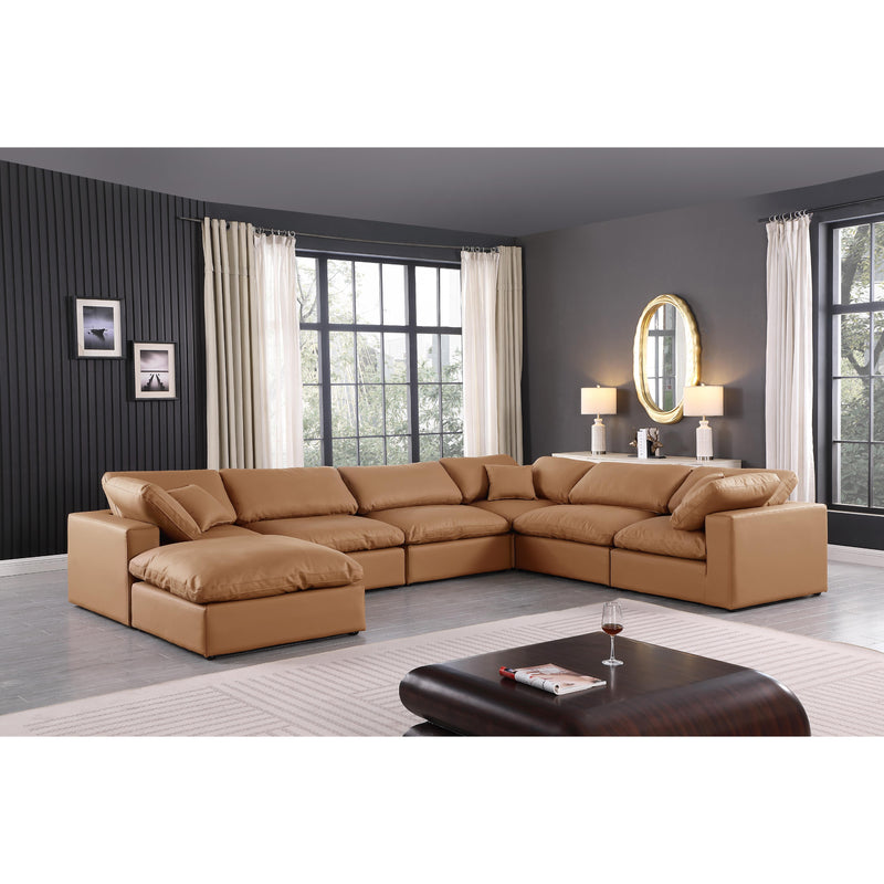 Meridian Comfy Cognac Vegan Leather Modular Sectional IMAGE 2