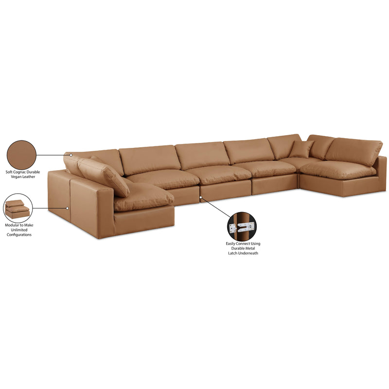 Meridian Comfy Cognac Vegan Leather Modular Sectional IMAGE 11