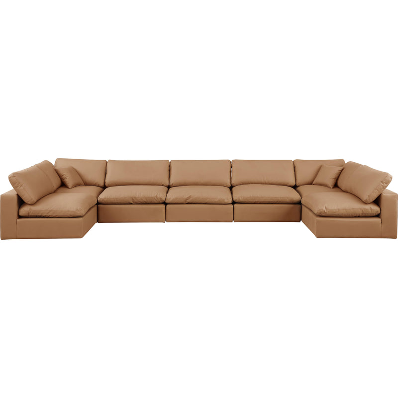 Meridian Comfy Cognac Vegan Leather Modular Sectional IMAGE 4