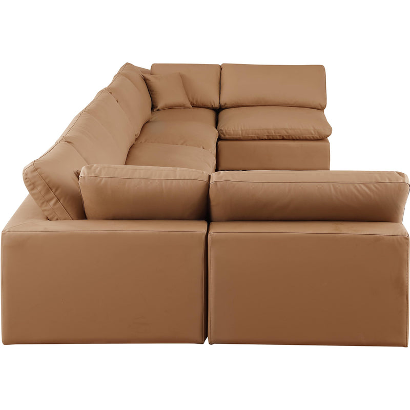Meridian Comfy Cognac Vegan Leather Modular Sectional IMAGE 5