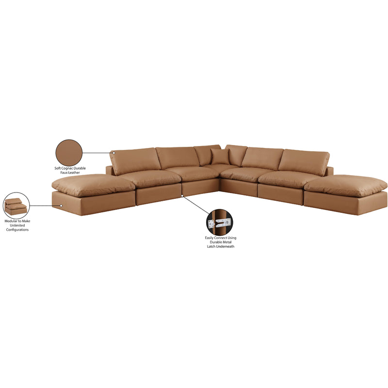 Meridian Comfy Cognac Vegan Leather Modular Sectional IMAGE 11