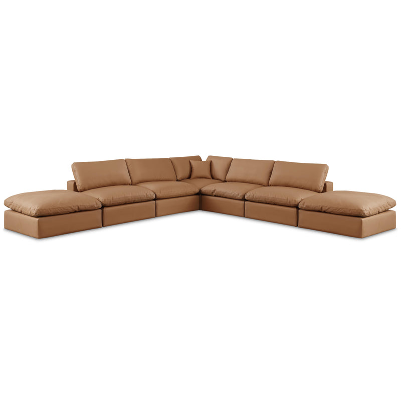 Meridian Comfy Cognac Vegan Leather Modular Sectional IMAGE 1