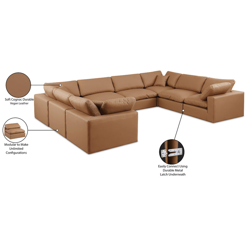 Meridian Comfy Cognac Vegan Leather Modular Sectional IMAGE 11