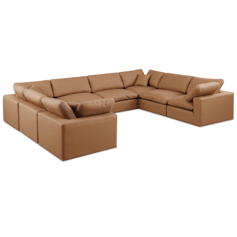 Meridian Comfy Cognac Vegan Leather Modular Sectional IMAGE 1