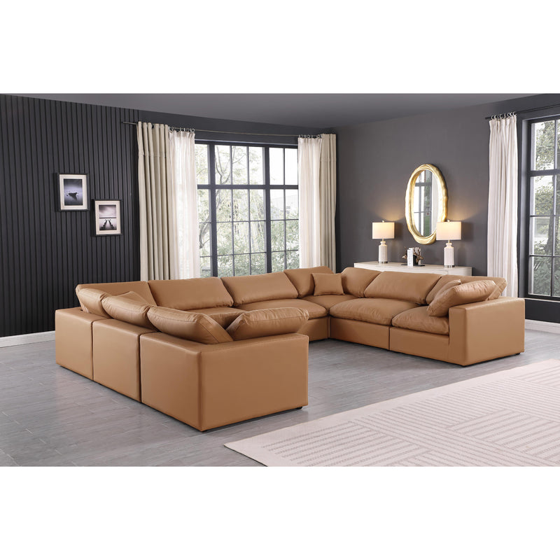 Meridian Comfy Cognac Vegan Leather Modular Sectional IMAGE 2
