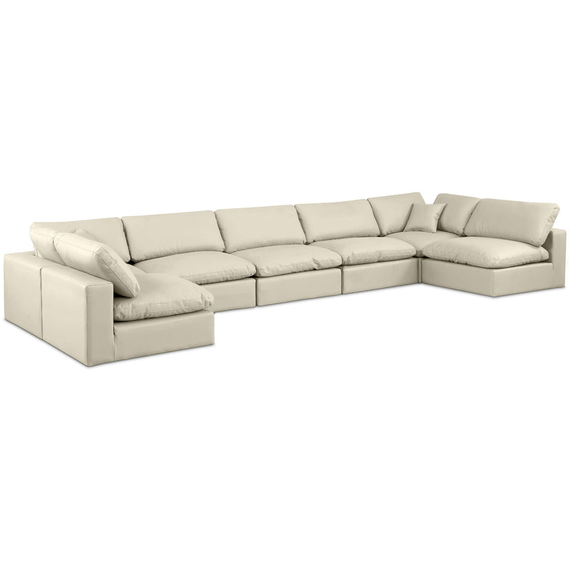 Meridian Comfy Cream Vegan Leather Modular Sectional IMAGE 1