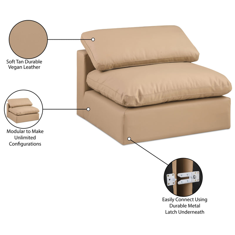 Meridian Comfy Tan Vegan Leather Modular Armless Chair IMAGE 11