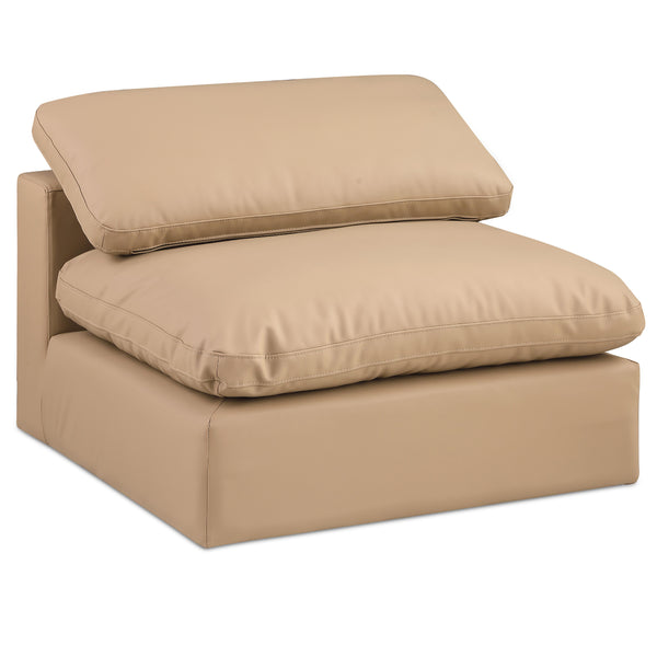 Meridian Comfy Tan Vegan Leather Modular Armless Chair IMAGE 1