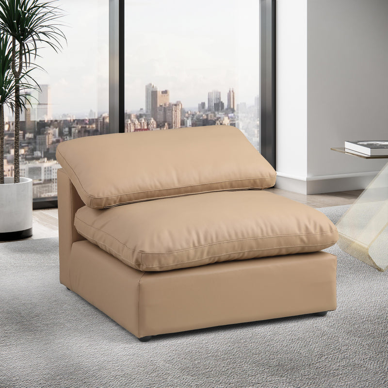 Meridian Comfy Tan Vegan Leather Modular Armless Chair IMAGE 2