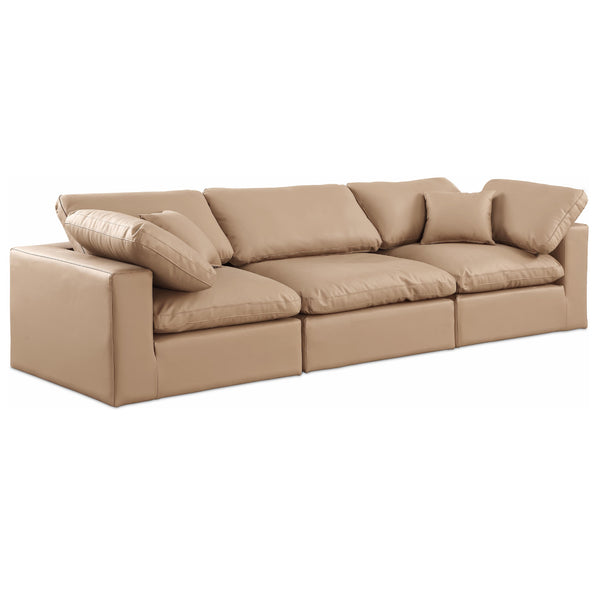 Meridian Comfy Tan Vegan Leather Modular Sofa IMAGE 1