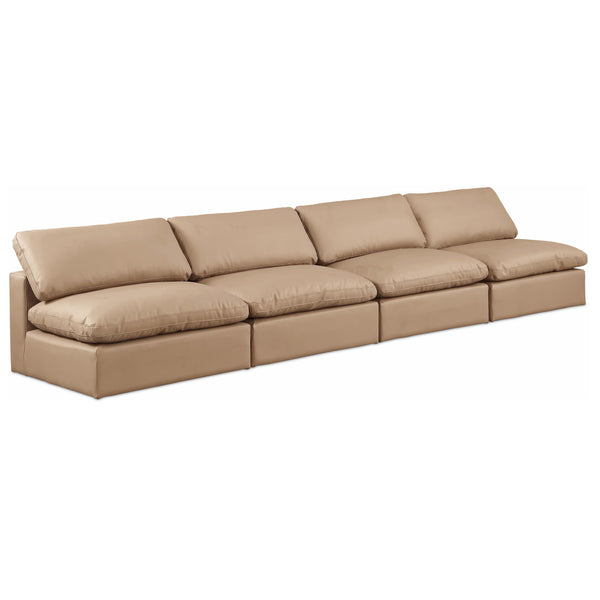 Meridian Comfy Tan Vegan Leather Modular Sofa IMAGE 1