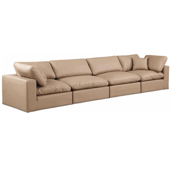 Meridian Comfy Tan Vegan Leather Modular Sofa IMAGE 1