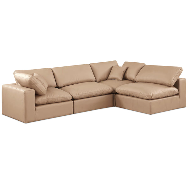 Meridian Comfy Tan Vegan Leather Modular Sectional IMAGE 1