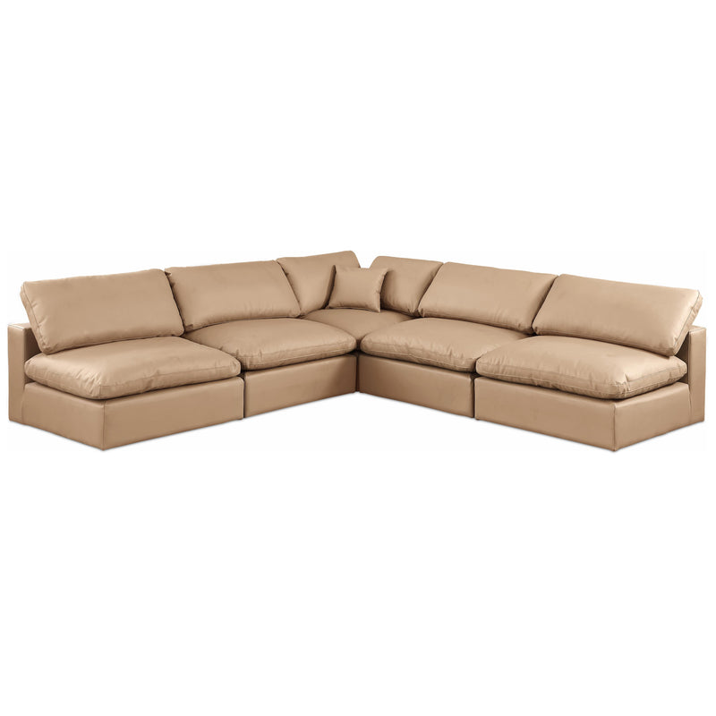 Meridian Comfy Tan Vegan Leather Modular Sectional IMAGE 1