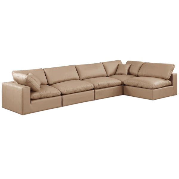 Meridian Comfy Tan Vegan Leather Modular Sectional IMAGE 1