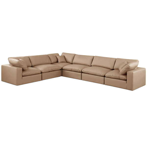 Meridian Comfy Tan Vegan Leather Modular Sectional IMAGE 1