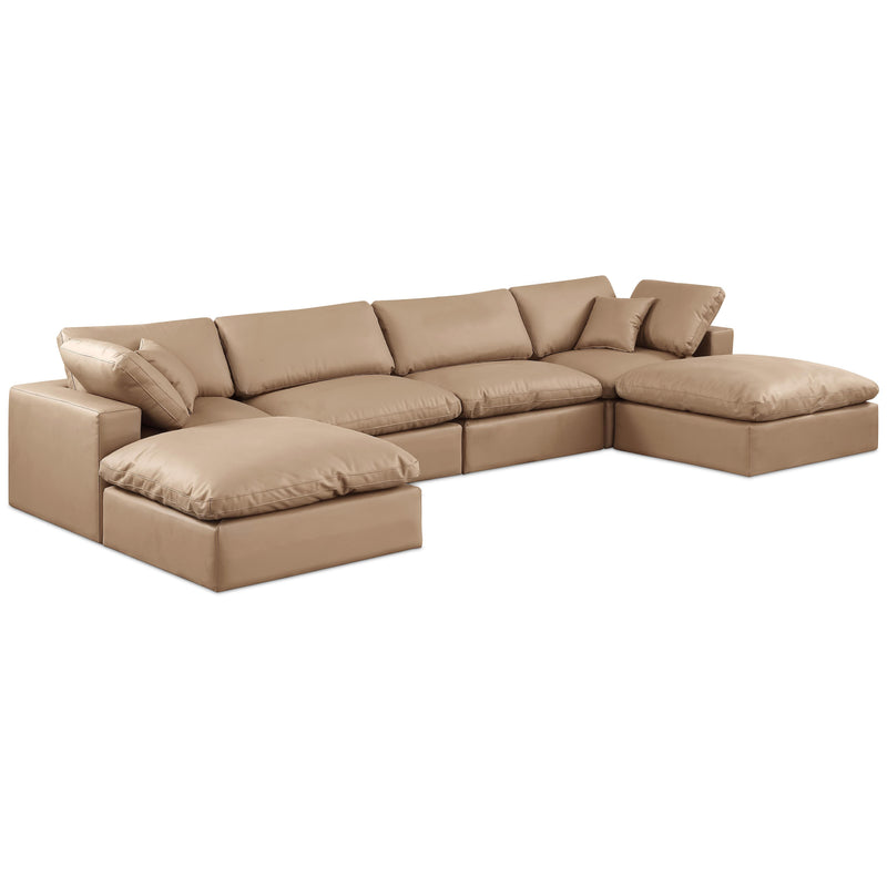 Meridian Comfy Tan Vegan Leather Modular Sectional IMAGE 1