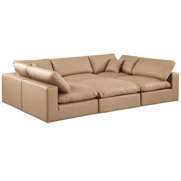 Meridian Comfy Tan Vegan Leather Modular Sectional IMAGE 1