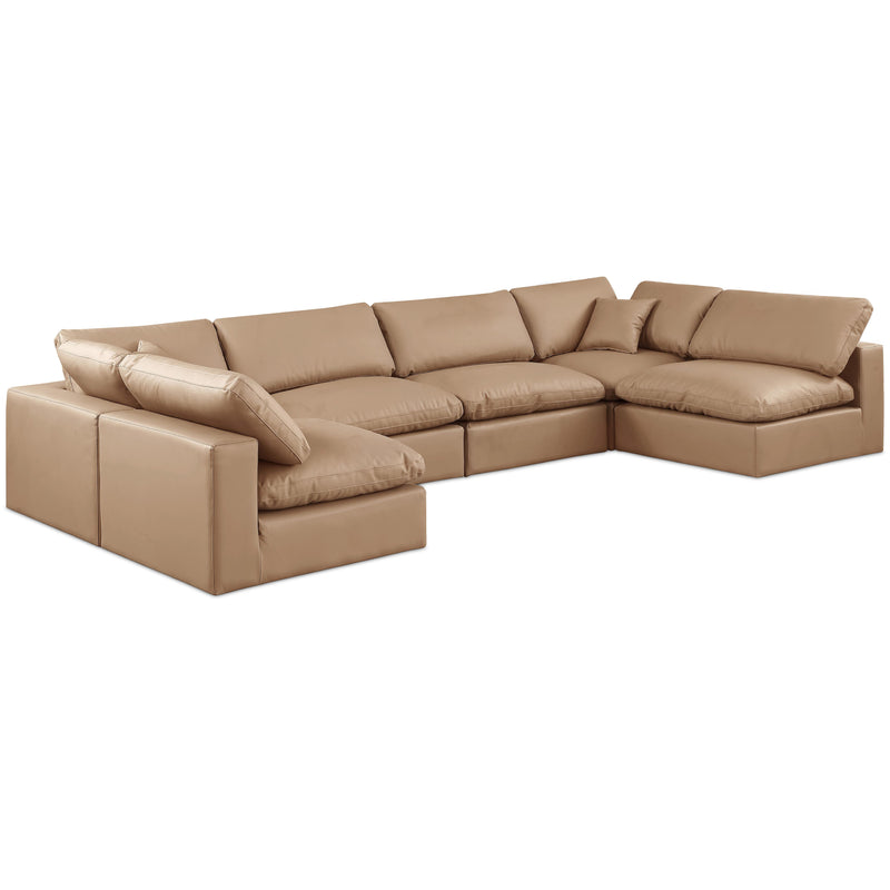 Meridian Comfy Tan Vegan Leather Modular Sectional IMAGE 1