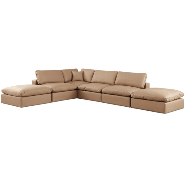 Meridian Comfy Tan Vegan Leather Modular Sectional IMAGE 1