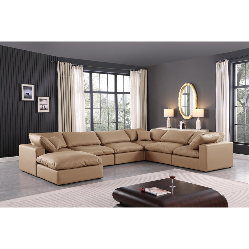 Meridian Comfy Tan Vegan Leather Modular Sectional IMAGE 2