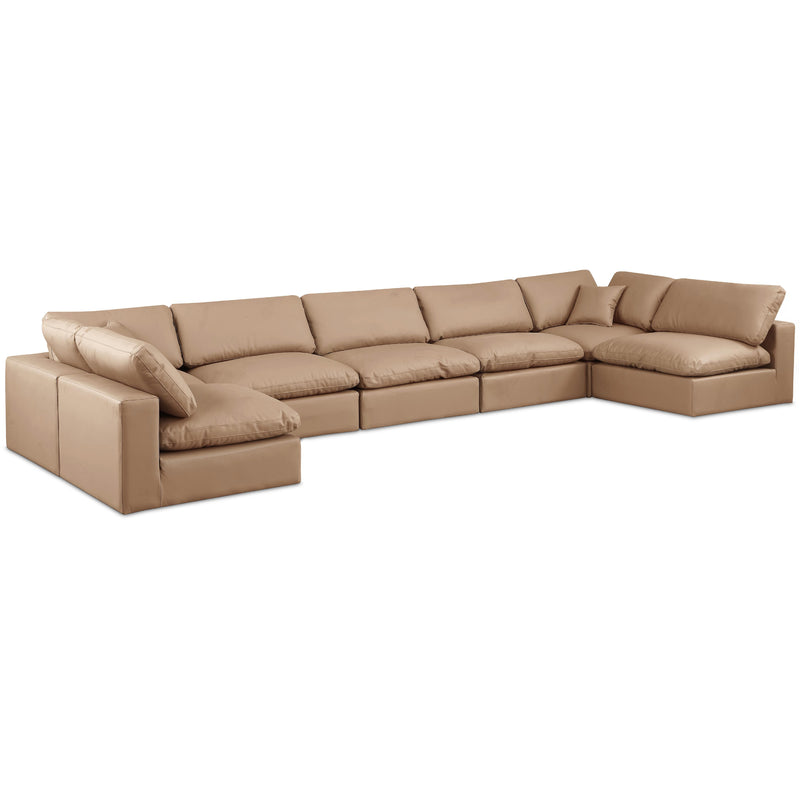 Meridian Comfy Tan Vegan Leather Modular Sectional IMAGE 1