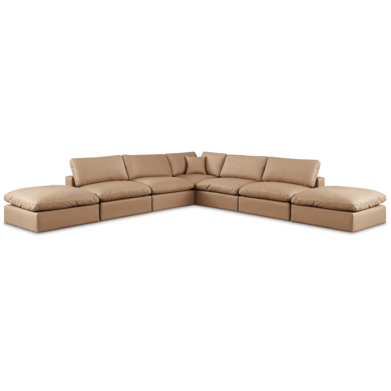 Meridian Comfy Tan Vegan Leather Modular Sectional IMAGE 1