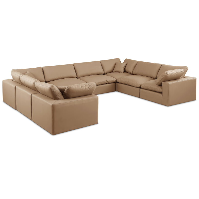 Meridian Comfy Tan Vegan Leather Modular Sectional IMAGE 1