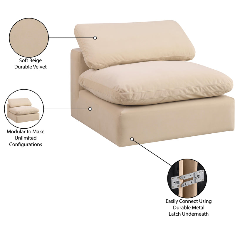 Meridian Comfy Beige Velvet Modular Armless Chair IMAGE 11