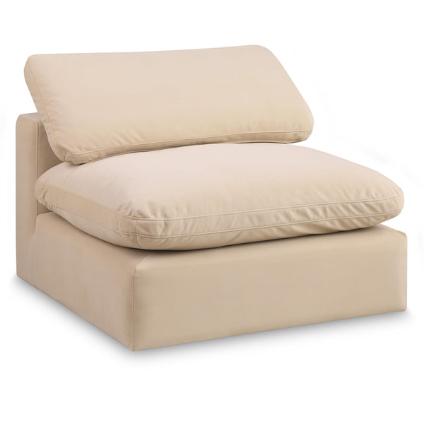 Meridian Comfy Beige Velvet Modular Armless Chair IMAGE 1