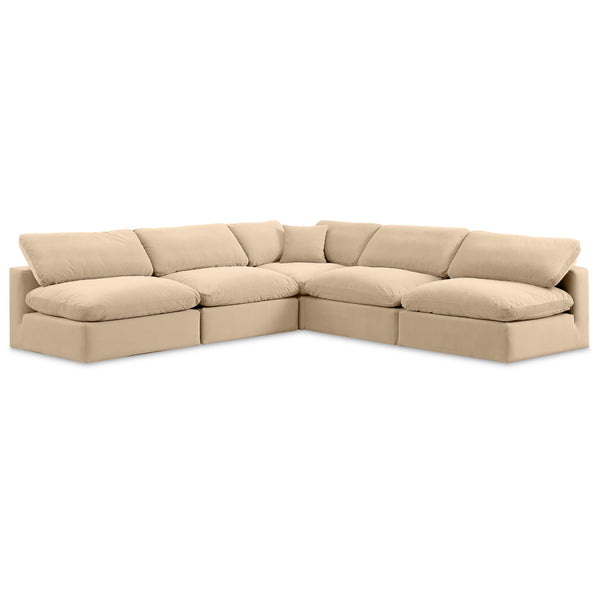 Meridian Comfy Beige Velvet Modular Sectional IMAGE 1