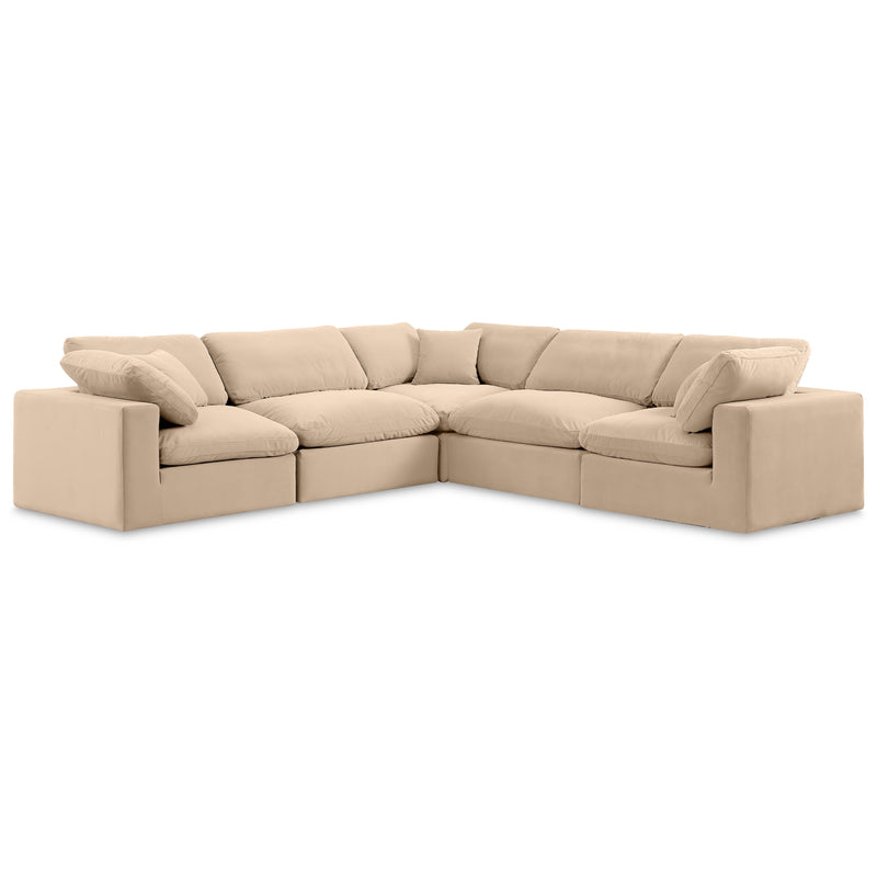 Meridian Comfy Beige Velvet Modular Sectional IMAGE 1